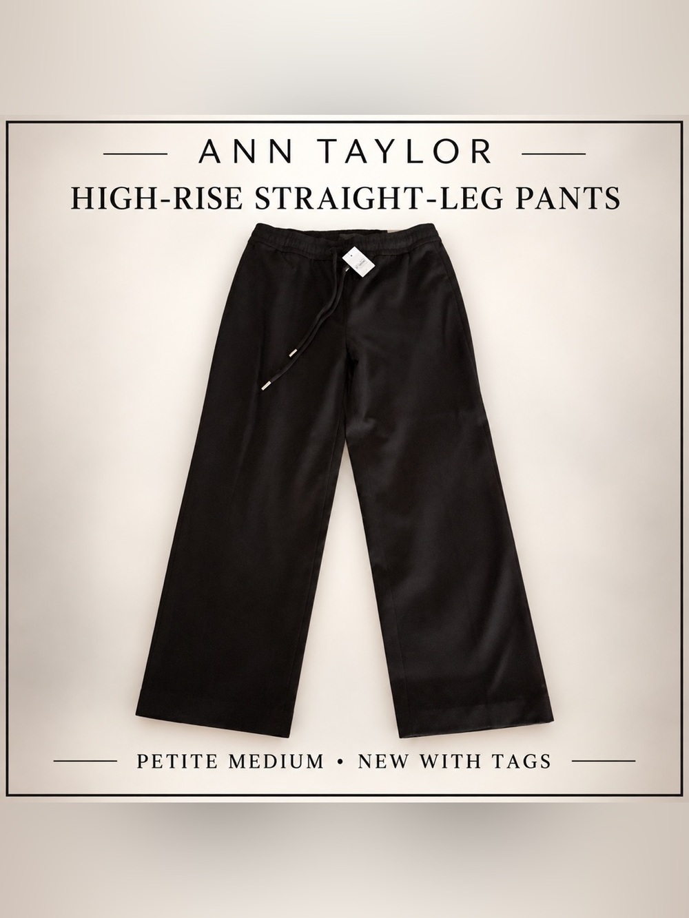#0361 Ann Taylor Black High-Rise Straight-Leg Pants Petite Medium NWT